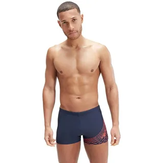 Speedo Medley Logo Badehose Boxer - True Navy / Volcanic Orange - UK 28
