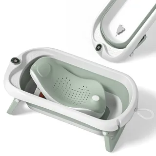 SUPERBE BEBE Faltbar Baby Badewanne Mit Rutschfestem Badewannensitz - Babywanne Xxl Mit Badethermometer - Von Der Geburt Bis 3 Jahre - Baby Bathtub - Babygeschenk - Geburtsgeschenke Für Mädchen & Jungen