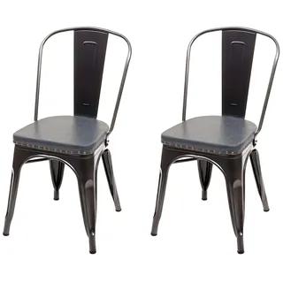 Mendler 2er-Set Esszimmerstuhl HWC-H10e, Küchenstuhl Stuhl Chesterfield Metall Kunstleder Industrial Gastronomie ~ schwarz-grau