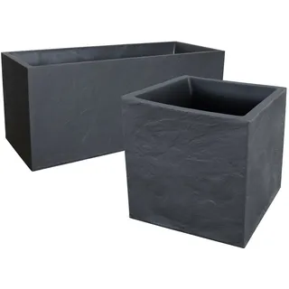 Ondis24 Pflanzkübel Blumenkübel Set Pierre Vulkansteinoptik130 Liter Wasserspeicher Winterfest