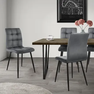 ML-Design 4er Set Esszimmerstuhl mit Rückenlehne, Anthrazit, aus Samt - Dunkelgrau