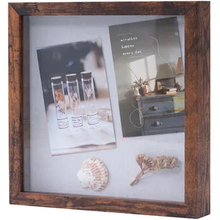 Muzilife 3D Bilderrahmen zum Befüllen mit Glasscheibe, 28x28 cm-Tiefer Holz Rahmen Objektrahmen Shadow Box, als Geschenk für Familie Freunde, Fotos Erinnerungsbox (Dunkelbraun, 28x28cm)
