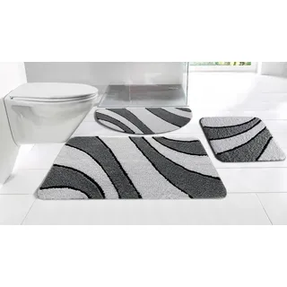 Badematte OTTO HOME "Anna, Badvorleger, Badezimmer Teppich" Gr. 6, anthrazit, grau, H:16mm, Polyester, Badematten, Badematte, Badteppich, Hoch Tief Effekt, Modern, Weich, Wellen