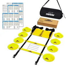meiwar Koordinationsleiter 6m - Trainingsleiter Set I Agility Ladder mit robusten Sprossen für Koordinationstraining, Fussball Training | Set gelb