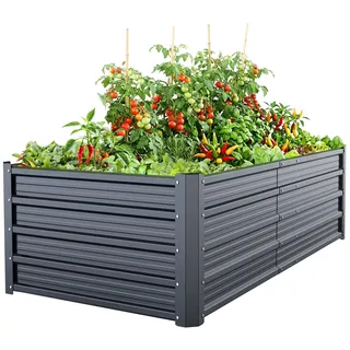 Ohuhu Hochbeet Metall Pflanzenbeet 180x90x45 cm, Hochbeete für Garten aus robustem Stahlblech mit stabilem Design, Rostschutz und Langer Haltbarkeit – Ideal für Gemüse, Kräuter & Blumen Anthrazit