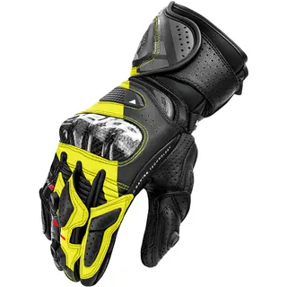 SHIMA RS-3 Motorrad Handschuhe Herren Leder Lange Sommer Motorradhandschuhe Schutz Touchscreen Touren Lederhandschuhe Motorcycle Belüftet Verstärkt Scheibenwischer (Männer, Fluo, M)