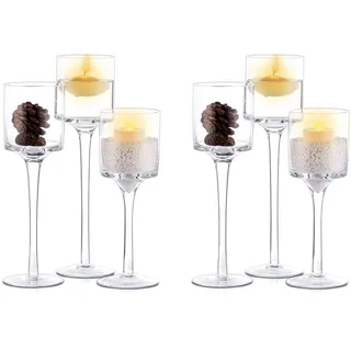 Nuptio Teelichthalter 6 Stück Glas Kerzenhalter - Teelicht & Schwimmkerzen Hohe Elegante Stumpenkerzenhalter für Hochzeit Party Tisch Weihnachten Tafelaufsätze Wohnzimmer Heimdekoration