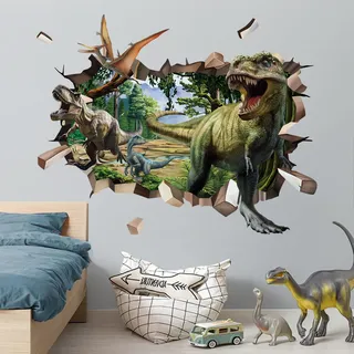 decalmile Wandtattoo Dinosaurier 3D Wanddurchbruch Wandaufkleber Jurassic World Dino Wandsticker Junge Wohnzimmer Schlafzimmer Kinderzimmer Wanddeko