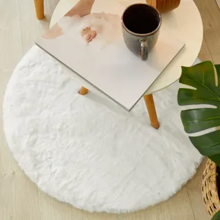 otto home Hochflor-Teppich »Lugano« weiß, H:30mm Ø:80cm, Teppiche, Hochflor-Teppich, Kunstfell, Uni Farben, sehr weich & kuschelig,