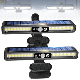 BAIFULAI 2 Stück Clip-on Solar Lampe Outdoor, Solarlampen für Außen, 3 Modi Led Solar Strahler Außen, Wasserdichte Solarleuchte für Garten Zäune Dachrinnen Warmes Licht Beleuchtung ﻿