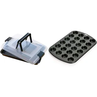 Original Kaiser Inspiration Kuchenblech mit Deckel 42 x 29 x 4 cm & Inspiration Mini Muffinform für 24 Muffins, Muffin Backblech klein 38 x 27 cm, Mini Cupcake Formen antihaftbeschichtet,klein