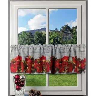 HOSSNER - ART OF HOME DECO Querbehang Weihnachtsstern Stangendurchzug 120 x 30 cm Grau/Rot/Mehrfarbig 1 St.