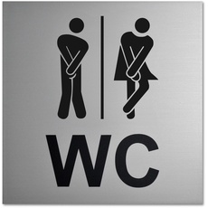 Lustiges WC Schild - Aluminium eloxiert - Schick & edel (12x12cm) Starke Klebefläche auf Rückseite 3M - Toilettenschild - Herrentoilette - Damentoilette - Türschild Toilette - Herren WC - Damen WC (2)