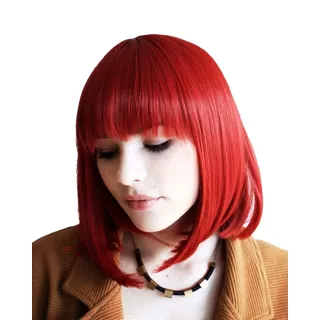 Prettyland Damen Frauen Rot Bob Mittellange Kurze Natürlich Matte Glatte Perücke Red Short Wig C749