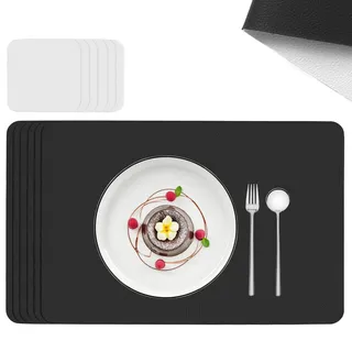 Sänger Tischset - Kunstleder - Doppelseitig - Schwarz/Weiß - Rechteckig - 44,5x30cm - 12 Stück , Kunststoff , 44.5x30 cm , Heimtextilien, Wohntextilien, Tischwäsche, Tischsets