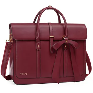 MOSISO Laptoptasche Damen 15,6 Zoll, PU Leder Handtasche Schultasche
