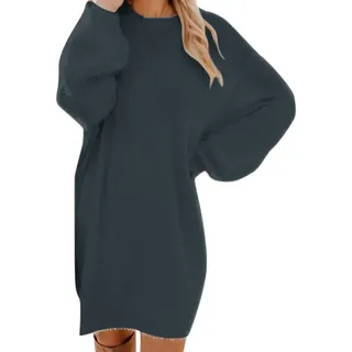 Pullover Damen Oversize Longpullover - Herbst Winter Pulloverkleid Lang Lose Strickkleid Damen Lässig Modische Wollkleid Knielang Dresses Langarm Warme Pullis Rundhals Elegante Winterkleid