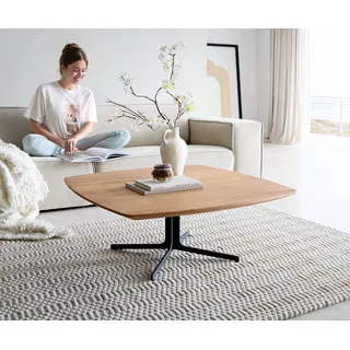 DELIFE Couchtisch Talita 90x90 cm Ulme Natur Metall Effektfinish Titan - Hellbraun