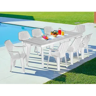 Dmora - Tisch im Freien Mercurio, Rechteckiger Regal, Ausziehbarer Garten- oder Stehtisch, 100% Made in Italy, 160-220x90h74 cm, Weiß
