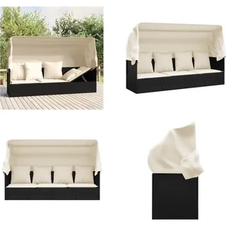 vidaXL Outdoor Loungebett mit Dach und Kissen Schwarz Poly Rattan - Outdoor Loungebett - Outdoor Loungebetten - Gartenmöbel - Terrassenmöbel - Schwarz