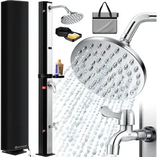 KESSER® Solardusche 40- 60 Liter Solar Gartendusche | warmes Wasser | max. 60°C | Inkl. Metall-Duschablage & Schutzhaube | Pooldusche Camping| Regenduschkopf und Wasserhahn Gartenschlauch-Anschluss - Silber