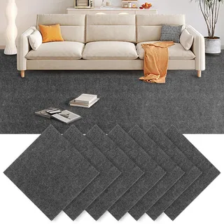 GBACHOOSE 30 Stück Teppichfliesen 30x30 cm, Teppichfliesen Selbstklebend, Teppichboden, Teppich Fliesen, Teppichfliesen Selbstliegend für Büro, Wohnzimmer, Balkon (Dunkelgrau)