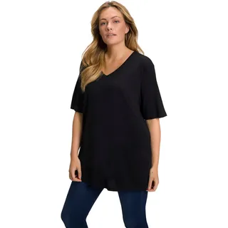 Ulla Popken Damen große Größen Übergrößen Plus Size T-Shirt, V-Ausschnitt, Relaxed, Halbarm schwarz 58+ 515283100-58+