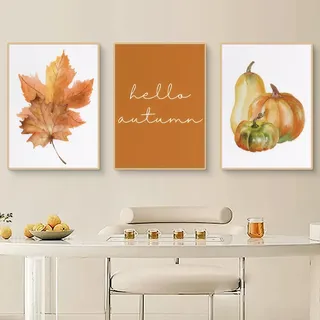 Viusneun Herbst Bilder 3er Poster Set, Premium Leinwandbilder Aesthetic Kürbis Wandbilder für Kinderzimmer Wohnzimmer Schlafzimmer Ohne Rahmen Wandposter (50 x 70 cm)