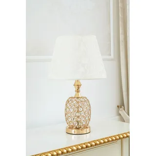 Tischlampe Arielle gold mit Kristallen klassischer Stil Lampenschirm Stoff 46 cm