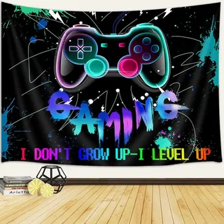 Herren Gaming Tapisserie Wandbehang, Gamer Neonschild Wandteppich für Jungen Schlafzimmer Retro 80er Jahre Videospiel Tapestries, Lustiger Moderner Videospiel Tapisserie Poster Decke College Wohnheim