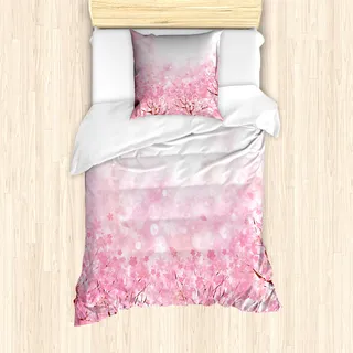 ABAKUHAUS Blassrosa Mantele, Romatic Sakura Baum, Milbensicher Allergiker geeignet mit Kissenbezügen, 135 cm x 200 cm - 80 x 80 cm, Baby Pink - Rosa