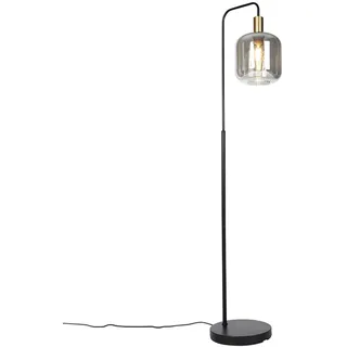 Qazqa Design Stehleuchte, Stehlampe - Zuzanna - Schwarz mit Rauchglas, max. 40W, Geeignet für LED, 150cm, Ideal als Wohnzimmerlampe