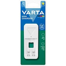 Mini Akkuladegerät für Batterien Varta, 2x AA/AAA, Ladezeit 4,5 h, EU-Stecker, 100-240 V, Timer-Abschaltung,B 43 x T 63 x H 103 mm, weiß