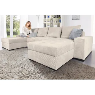 COLLECTION AB Wohnlandschaft »Josy XL U-Form, B: 313 cm in Cord, Cord-Mix« mit Bettfunktion, Bettkasten & 2 Zierkissen, Federkern, beige