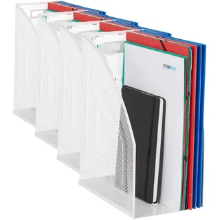 Relaxdays Stehsammler Metall, DIN A4, stabiler Stehordner, Mesh Design, für Büro & Home Office, HBT: 32x16x24,5 cm, weiß (Packung mit 4)
