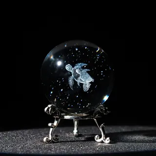 HDCRYSTALGIFTS Briefbeschwerer mit 3D-Lasergravur, Meeresschildkröten, Kristallkugel, Briefbeschwerer mit Ständer, 60 mm, Glas, volle Kugel, Ozean-Tier für Heimdekoration, Geschenke für Mutter