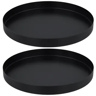 2 Stück Rundes Deko Tablett Schwarz aus Metall- 30cm Serviertablett Matt