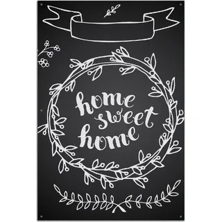 Wallario Outdoor-Poster für Garten oder Balkon, Motiv Home sweet Home Weiß auf Schwarz, in ca. 61 x 91,50 cm - Schwarz