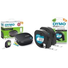 DYMO LetraTag 200B-Beschriftungsgerät mit Bluetooth | kompakter Etikettendrucker in Weiß & Original LetraTag Etikettenband | schwarz auf weiß | 12 mm x 4 m