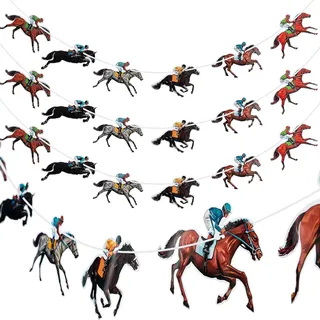 4 Stücke Pferderennen Banner Pferderennen Luftschlange Kentucky Pferd Derby Girlande Banner für Rennen Thema Geburtstag Baby Shower Hochzeit Party Dekoration, Vormontiert