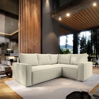 masseno Ecksofa ESTANO R-S mit Schlaffunktion L-Form, Sofa mit Bettkasten, Wohnzimmersofa, Couch, Soffa, Bettsofa, Couchgarnitur- Creme, POSO 100 - Creme