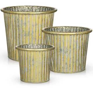 3er Set Blumentöpfe aus verzinktem Stahl Rustikaler Metallpflanzkübel für Sukkulenten und Kräuter – Landhausdeko für Moderne Dekoration und Pflanztöpfe, Dekorativen Zink Töpfen drinnen und draußen