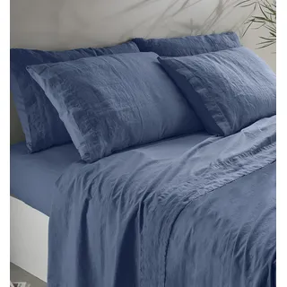 Creole Manila-Set: Bett, Lino, Blau, Doppelbett, 4 Einheiten