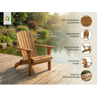 Klappbarer Adirondack Liegestuhl aus Akazienholz, ca. 84 x 69 x 93 cm - Braun - Braun