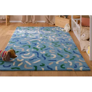 Kinderteppich SMART KIDS "Confetti", blau, B:140cm H:16mm L:200cm, Schurwolle, Teppiche, Kinderteppich, Kinder- & Spielteppich, Hoch-Tief-Effekt, Schurwolle, Kinderzimmer