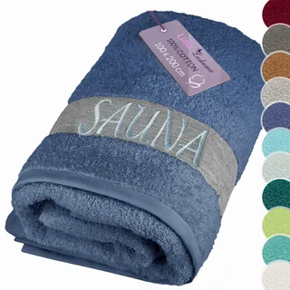 Lashuma Saunahandtuch 100x200 cm, Frottee XXL Badetuch in Jeans Blau | 500 gsm Frottee aus 100% Baumwolle, als Saunatuch, Badehandtuch, Duschtuch und Liegetuch für Sauna und Bad