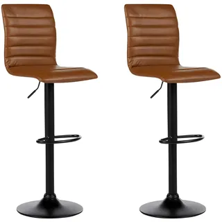 BELIANI Barhocker Goldbraun Kunstleder Höhenverstellbar Drehbar mit Hoher Rückenlehne Schwarzes Metallgestell Fußstütze Modern Kücheninsel Küchenbar - Braun, Schwarz