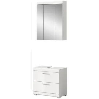 Inn.Furn Badmöbel-Set weiß Hochglanz 2-teilig 60 cm, Kombination mit Spiegelschrank , Weiß Hochglanz , Holzwerkstoff, Glas, Metall , Uni , Rechteckig , 60x191x37 cm , FSC Mix , Badezimmer, Badmöbelsets & Badmöbelserien, Badmöbel-Sets