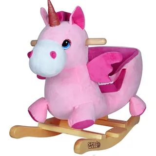 Spielwerk® Schaukeltier Einhorn inkl. Sound Effekt Sicherheitsgurt Plüsch Schaukel Wippe Kinder Baby Spielzeug Balancetraining besonders weich Schaukelpferd - Rosa