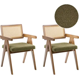 BELIANI Esszimmerstuhl 2er Set Braun u. Grün Holz mit Bouclé Sitzfläche Teddyfell Optik Wiener Geflecht Rückenlehne Küchenstühle Retro Stil - Grün, Braun